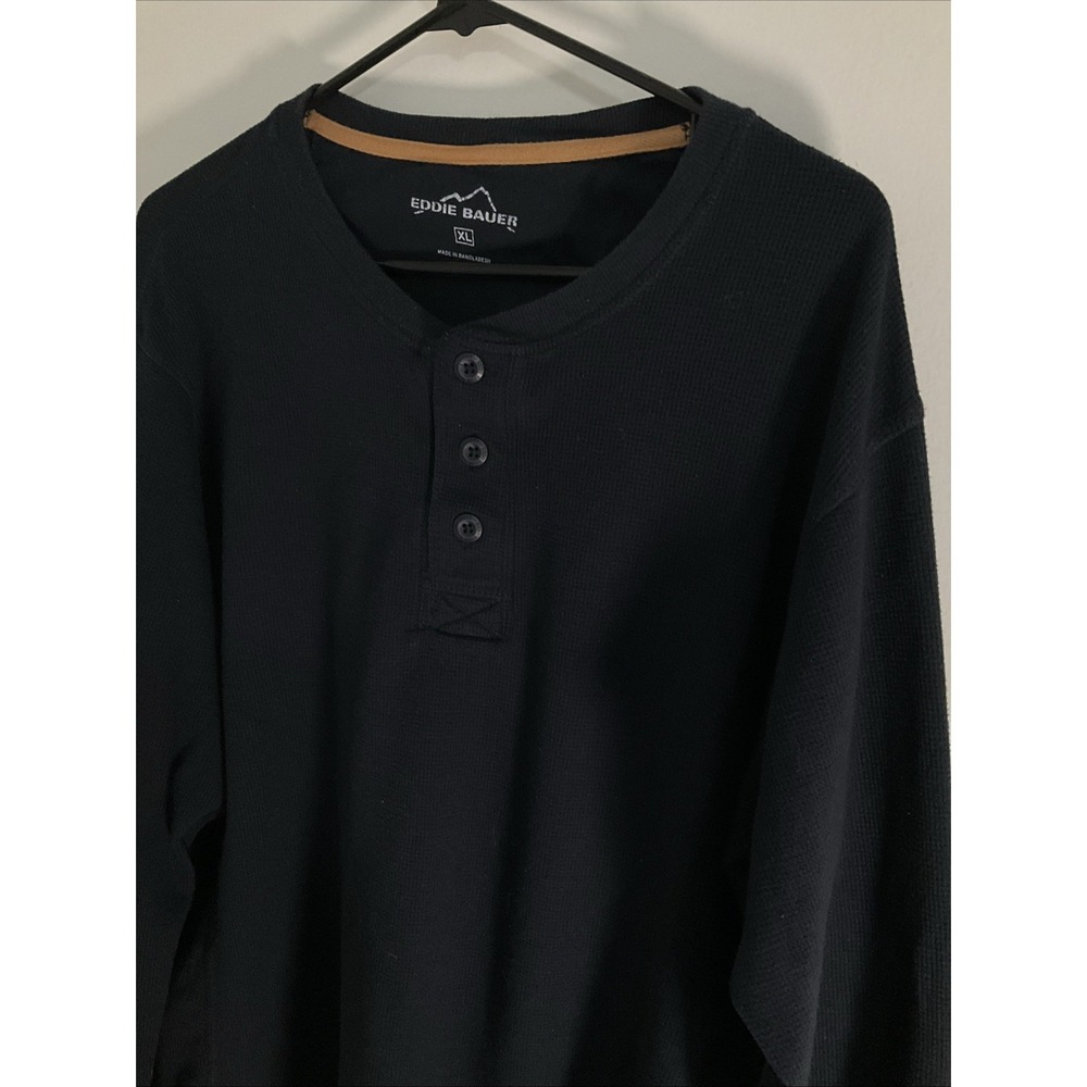 Eddie Bauer Men's Long Sleeve Henley Shirt 1/4 Button Black Size XL - Picture 4 of 5
